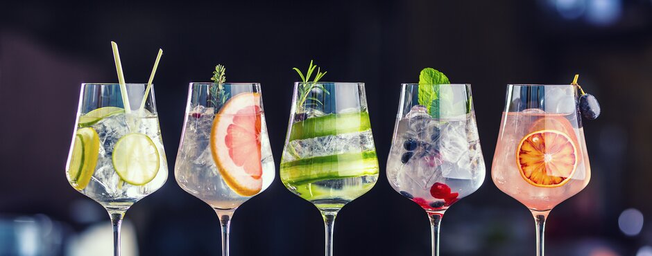 Bar counter with gin selection