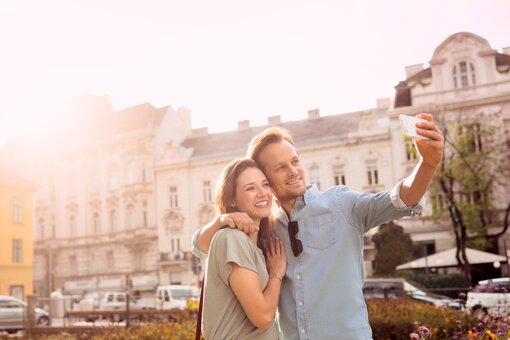 Couple selfie Couple selfie in the city